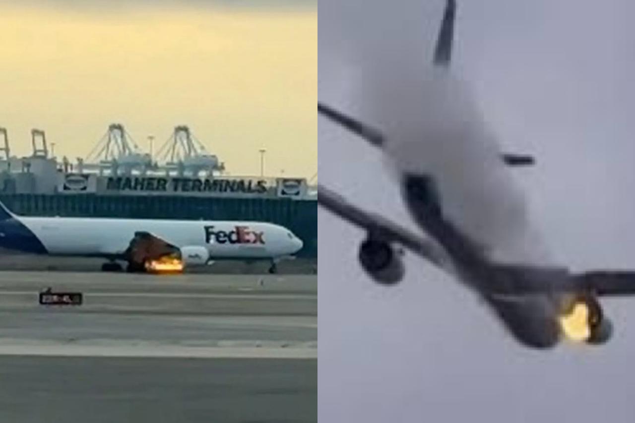 ගුවන් යානයක් අහසේදීම ගිනි ගනී..